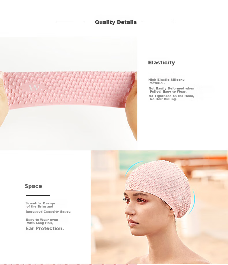 BALNEAIRE High-End Extra-Large Fashionable Bubble Swim Cap, Ultra-Elastic Waterproof Ear Protection, Large Swimming Pool Swim Cap, Ice Cream Pink 7