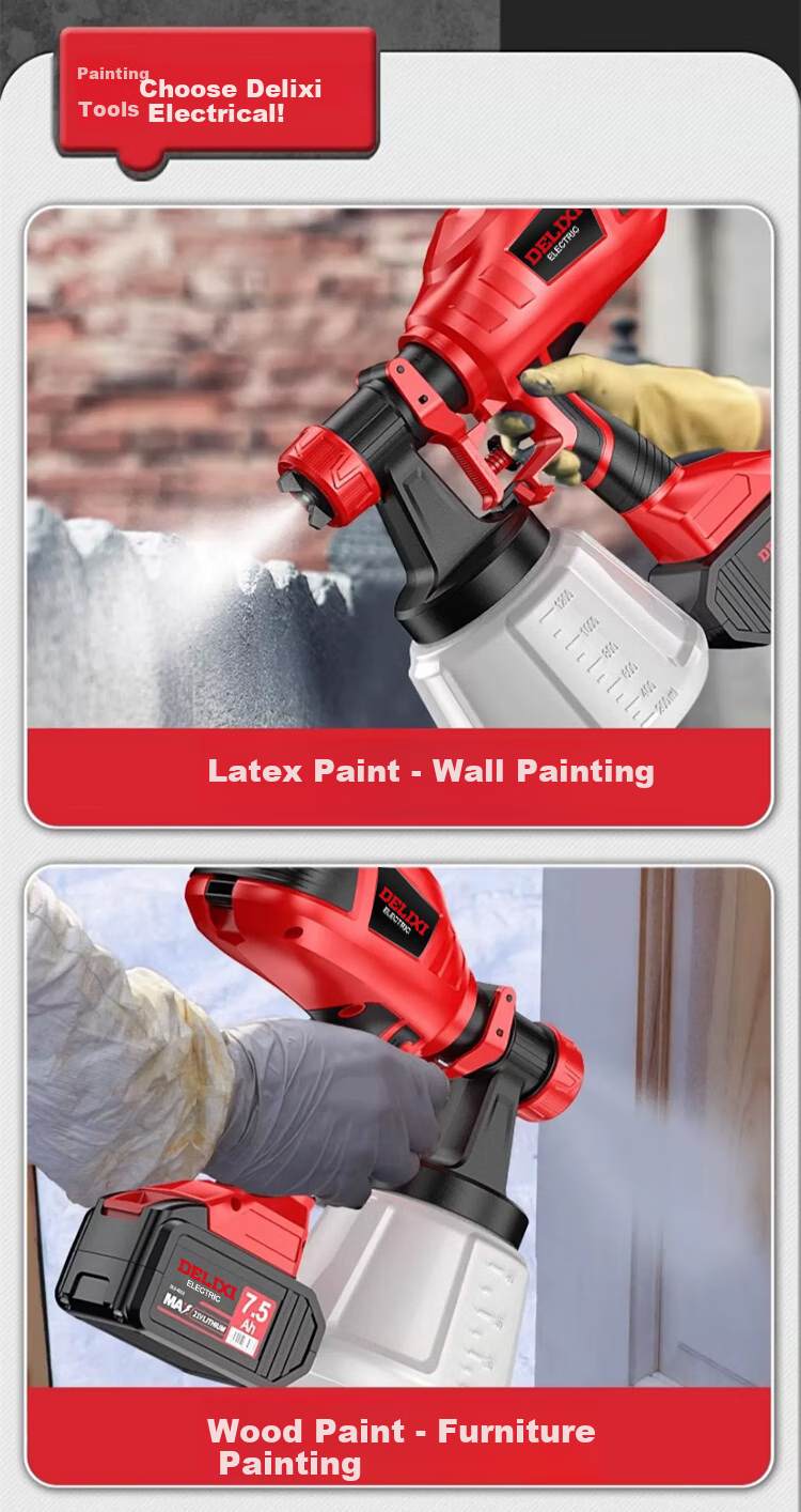 DELIXI Electric Paint Sprayer, Lithium Battery-Powered Paint Gun, High Atomization Spray Pot, Latex Paint Tool, Spraying Machine, Plug-In Model 4