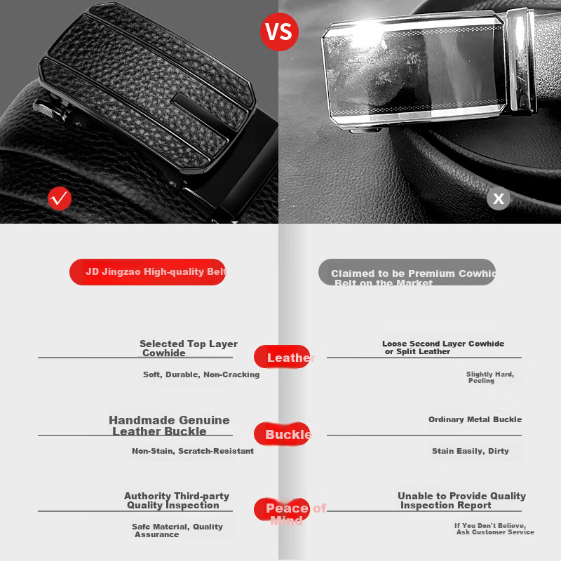 JD Original Genuine Top-Grain Leather Automatic Buckle Belt for Men, New Style 2026 Birthday Gift for Boyfriend, Husband, Father, Size 120