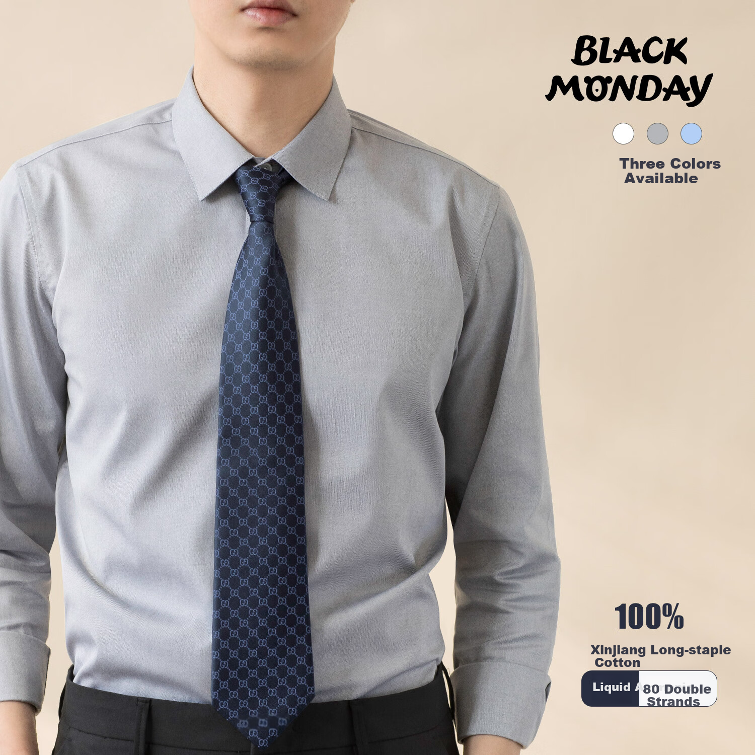 BLACKMONDAY Premium Pure Cotton Long-Sleeve Shirt for Men, Spring And Autumn Liquid Ammonia Wrinkle-Resistant Non-Iron Business Formal Professional Dress Shirt for Me