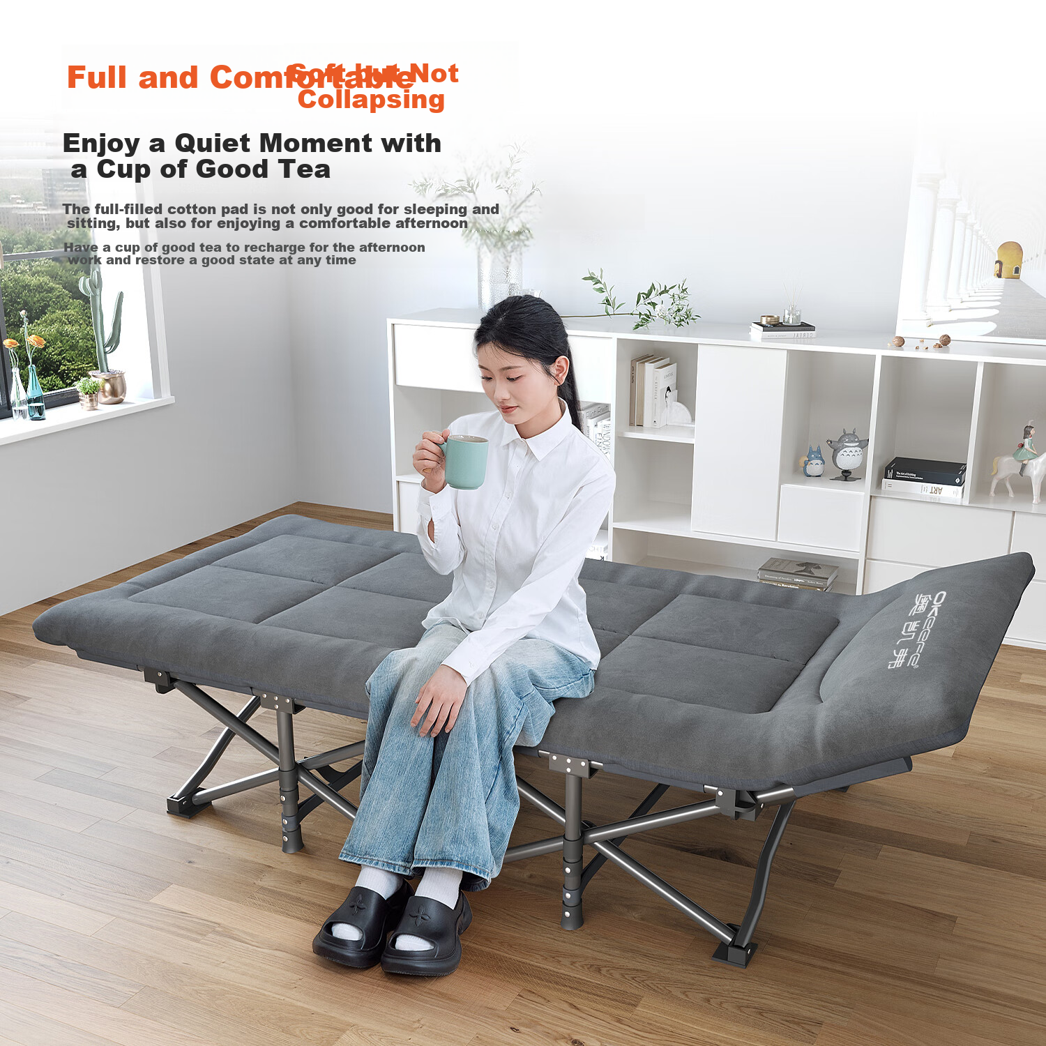 OKeefe Folding Bed, Single Nap Bed, Multifunctional Camp Bed, Lounge Chair, Hospital Companion Bed, Office Siesta Bed, Ten-Foot Bed