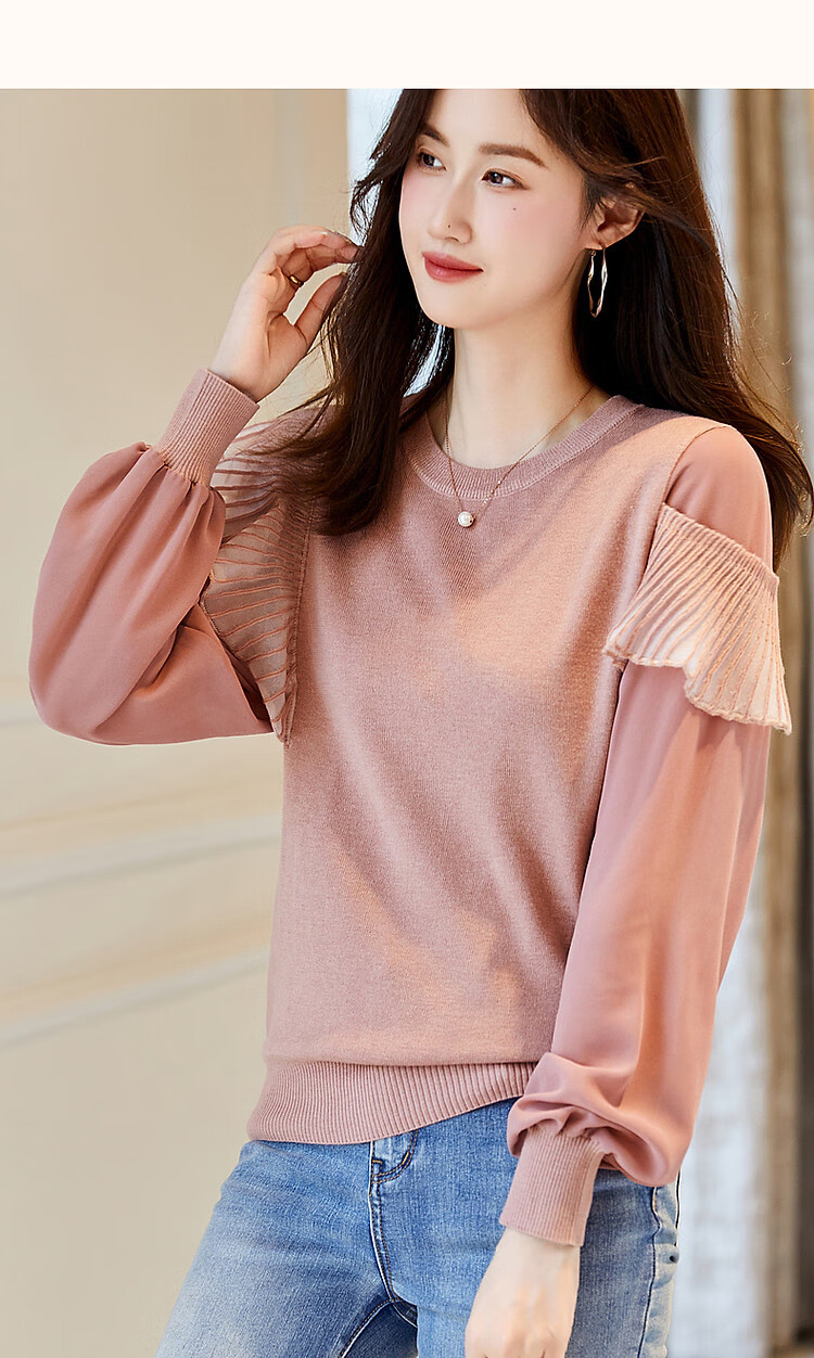 Dme [Containing Fluffy Wool] Spring And Autumn Stylish Spliced Sweater, Concealing Body Shape, Slimming Effect, Elegant Knitted Sweater for Women with High-End Feel 17