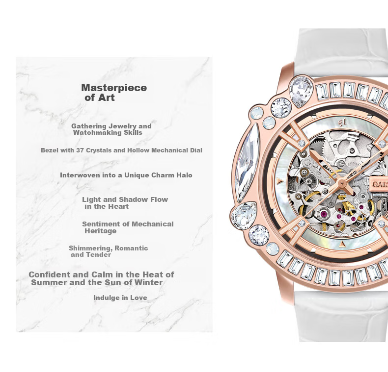 Galtiscopio New Mechanical Watch, Women's Fashion Skeleton Diamond-Studded Wristwatch, Round Mechanical Watch for Women, Holiday Gift 7