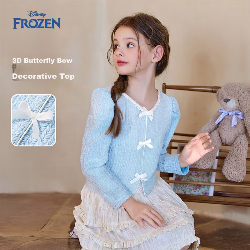 Disney Children's T-Shirt, 2026 Spring New Style, Girls' Undershirt Top, Puff Sleeve, Stylish Korean Version Children's Clothing
