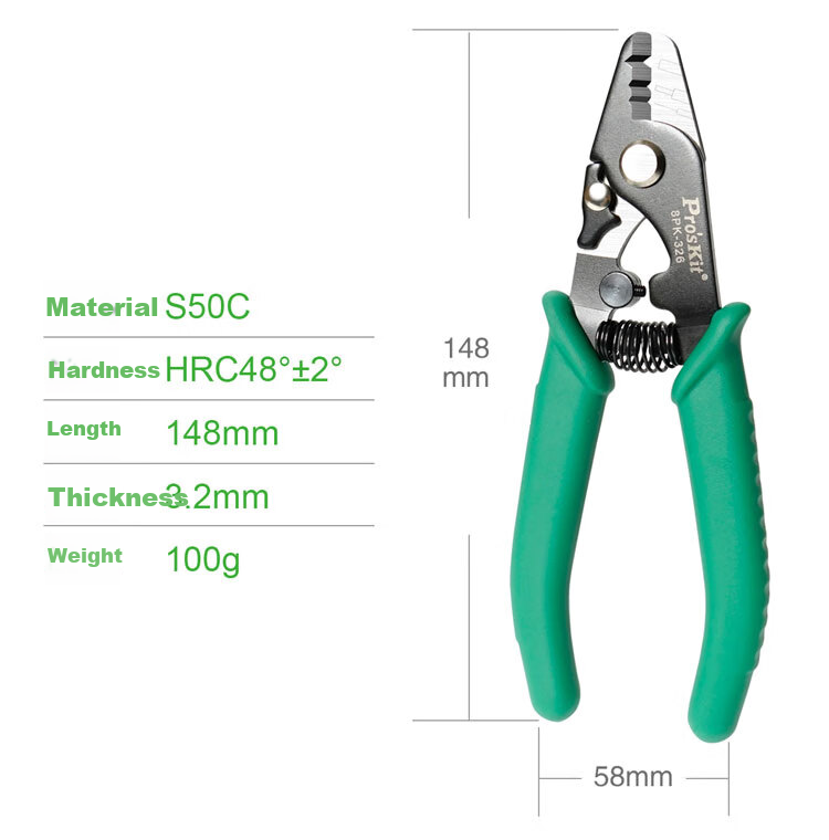 Pro'sKit 8PK-326 Multifunctional 3-Hole Fiber Optic Cable Stripper, Miller Pliers (148mm) 4