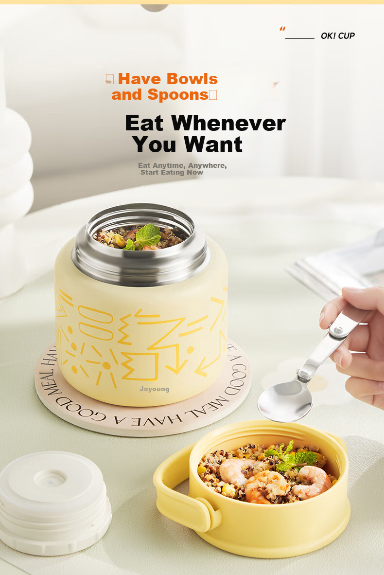 Joyoung Thermal Food Jar, 316L Stainless Steel Insulated Lunch Box, Vacuum Insulated Mug for Men And Women, Students, Thermal Cooker Pot, 800ml 18