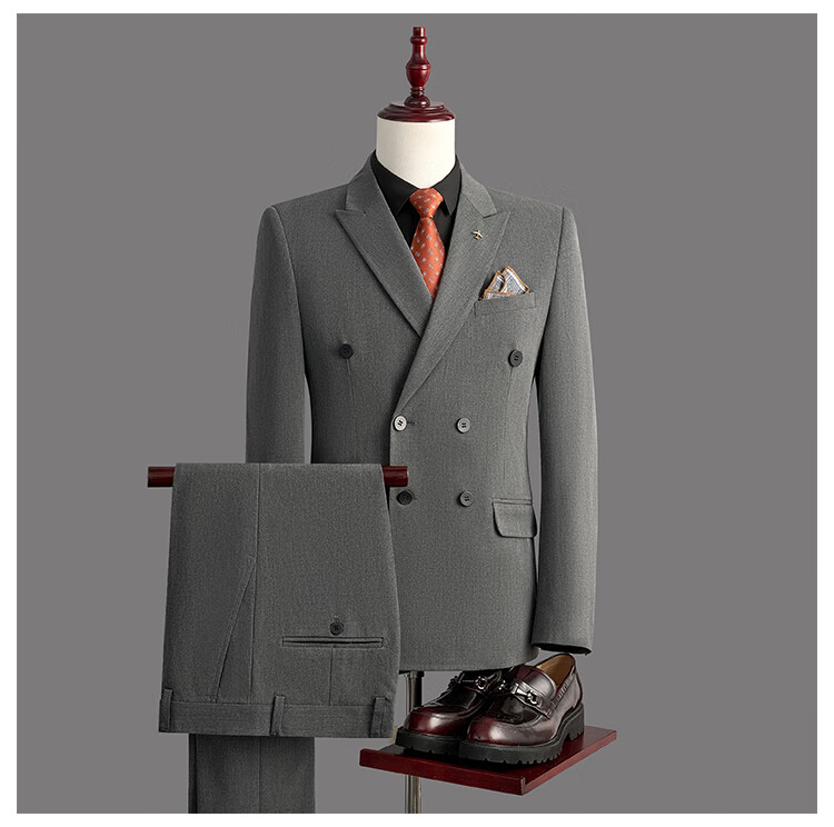 RED DRAGONFLY Men's Double-Breasted Business Casual Suit Set Groom Wedding Formal Three-Piece Black M 3