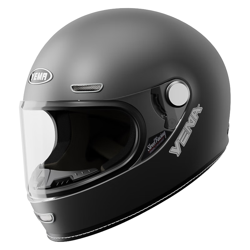 YEMA 3C Certified Motorcycle Helmet Unisex Retro Cruiser Full Face Winter Safety Helmet Titanium Gray XXL