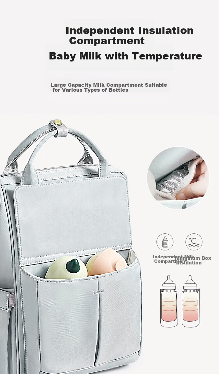 Aibaoshi Mommy Bag, Backpack, Multifunctional Breast Milk Carrier, Large Capacity, Baby Outdoor Lightweight Maternity Bag, Panpa Gray M366 9