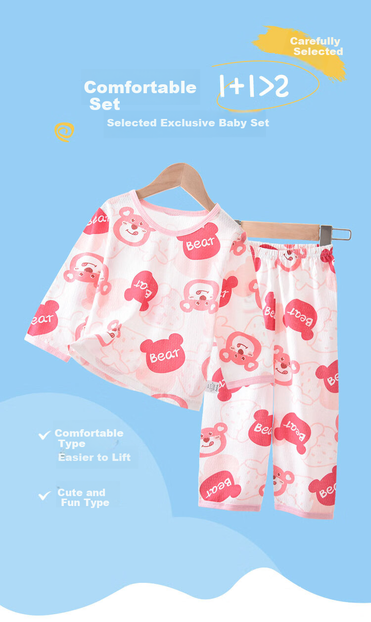 DEESHA [100% Cotton] Children's Pajamas, Girls' Spring And Summer Thin Pure Cotton Loungewear, Long-Sleeve Air Conditioning Suit Set 5