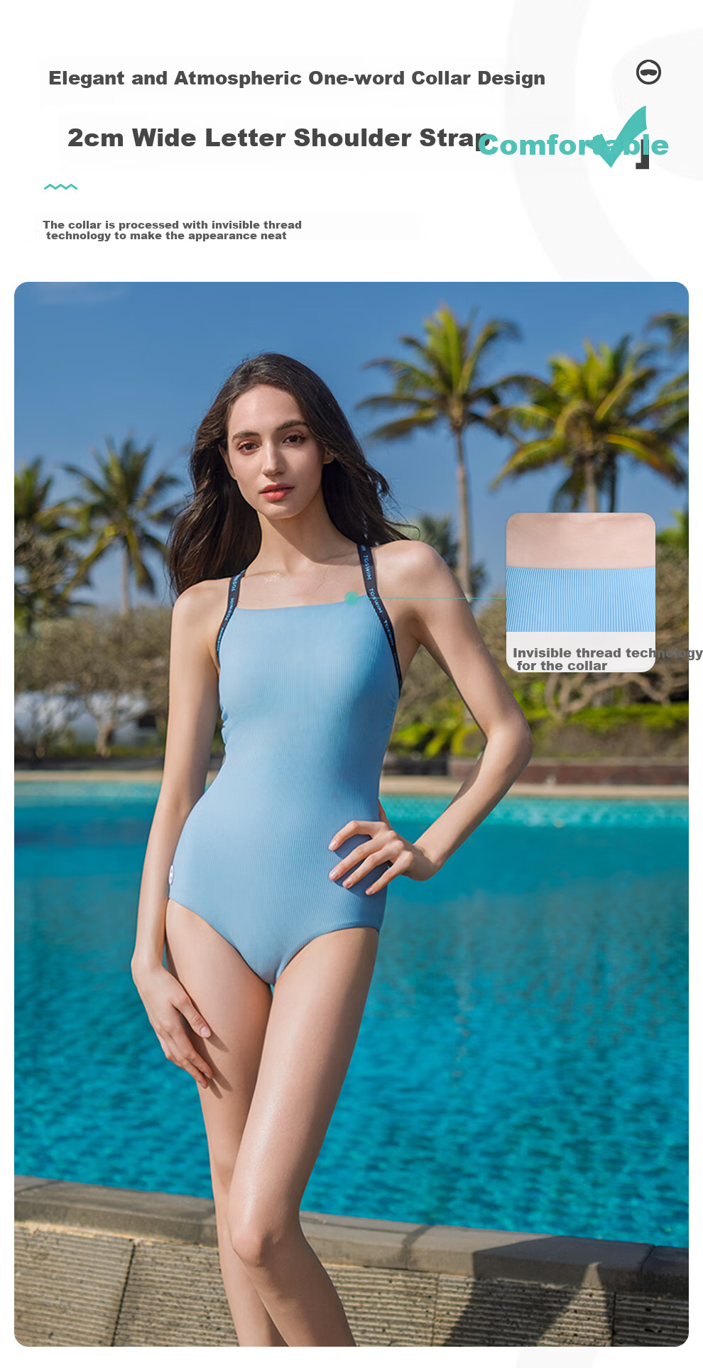 TOSWIM Women's One-Piece Swimsuit, Sleeveless Triangle Top with Wide Straps, Tummy Control Slimming Swimwear for Women, Misty Blue with Webbing, 3XL 5