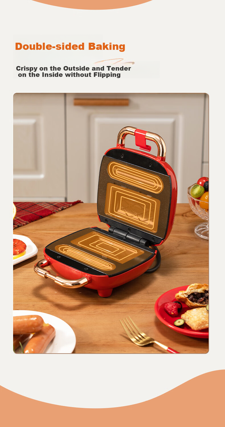 Kekoukele Home Double-Sided Heating Fully Automatic Non-Stick Easy-Clean Bread Toaster Waffle Maker Sandwich Breakfast Machine Round Plate 11