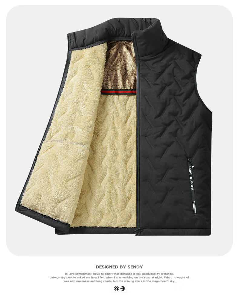 Warrior Men's Fleece-Lined Warm Printed Stand Collar Vest Sleeveless Jacket Casual Cotton Padded Outerwear for Autumn and Winter 9