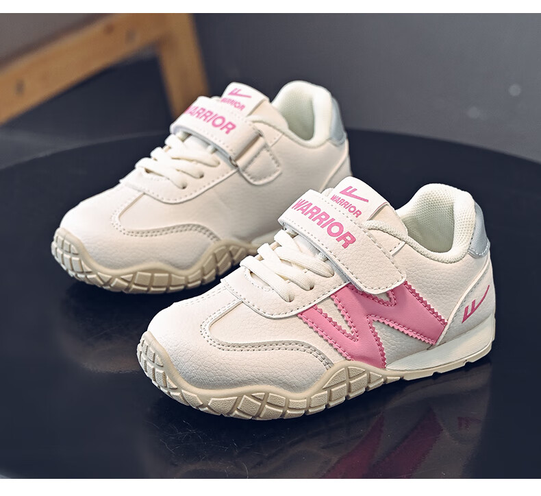 Warrior Girls' Sports Shoes Spring and Autumn White Sneakers Lightweight Kids Running Shoes WZ-1643 Beige/Purple Size 28 9
