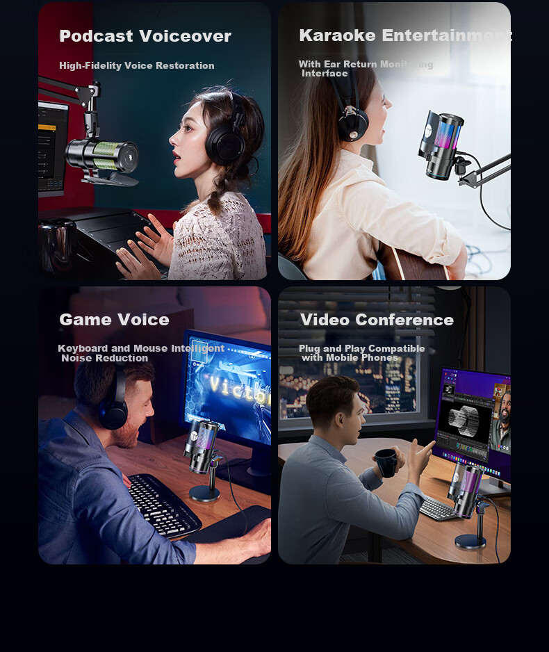Haomuren Computer Microphone, Gaming And E-Sports Dedicated Noise-Cancelling Professional Sound Card, Live Streaming Condenser Karaoke Recording, Anchor Voice-Over Equipment, Microphone, Desktop, Laptop, Mobile Phone, USB Wired 5