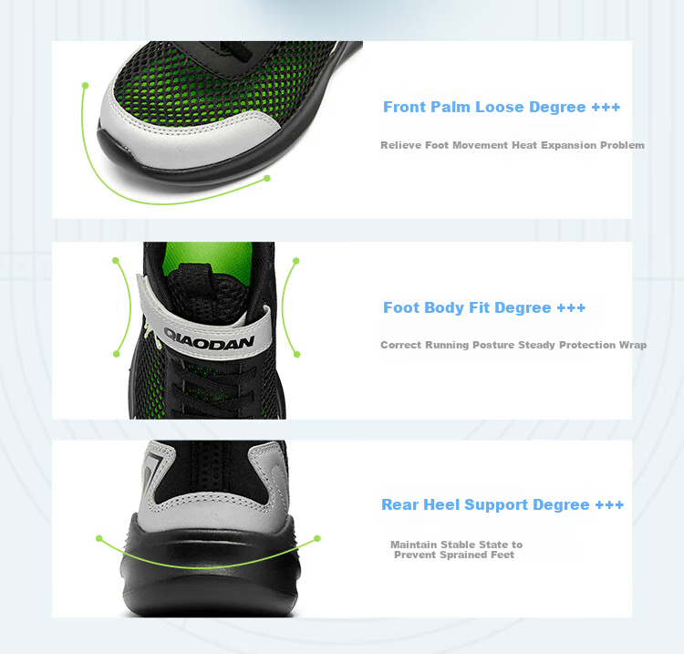 QIAODAN Boys' Running Shoes, Children's Summer Sports Shoes, Big Kids' Shoes with Large Mesh, Black/silver, Size 40 6
