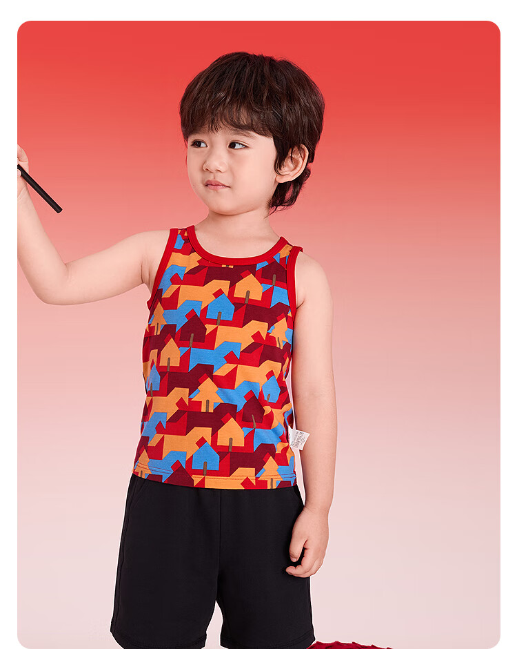 Balabala Kids Children's Underwear Boys 2026 New Spring Autumn Two-Piece Red Base Vest Skin-Friendly Comfortable New Year Season 3