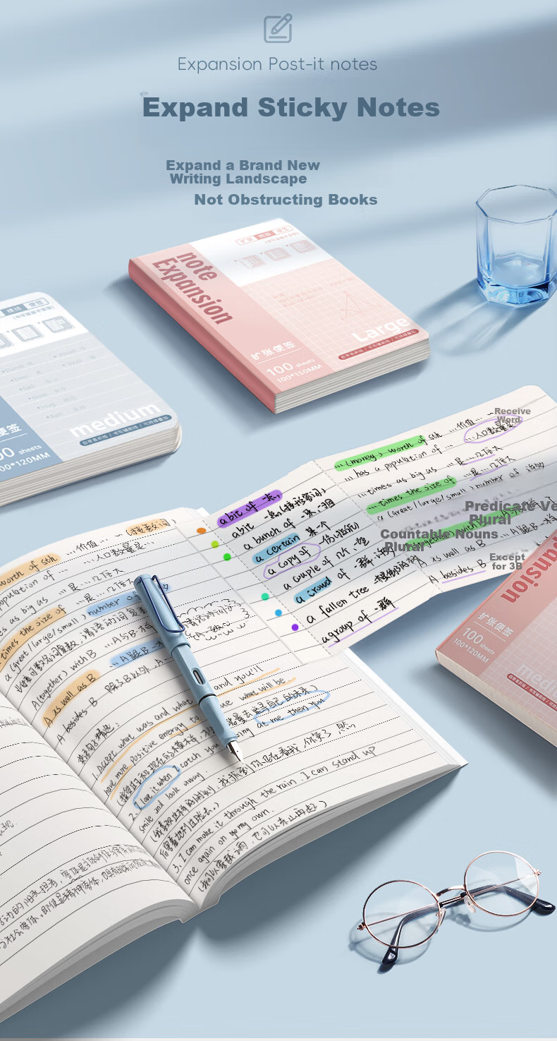 Jianfan Expandable Sticky Notes, Foldable, Adhesive for Students' Research, Sticky Pads, Note Expansion Stickers, Refill Stickers, Memo Pads, Reusable Study Stationery, Back-To Essentials 1