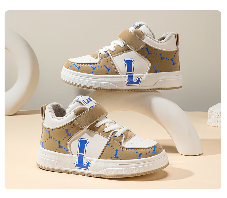 LEE KIDS Children's Shoes, Autumn Casual Sneakers for Boys And Girls, Lightweight Sports Shoes for Older Kids, Beige Blue, Size 34 36