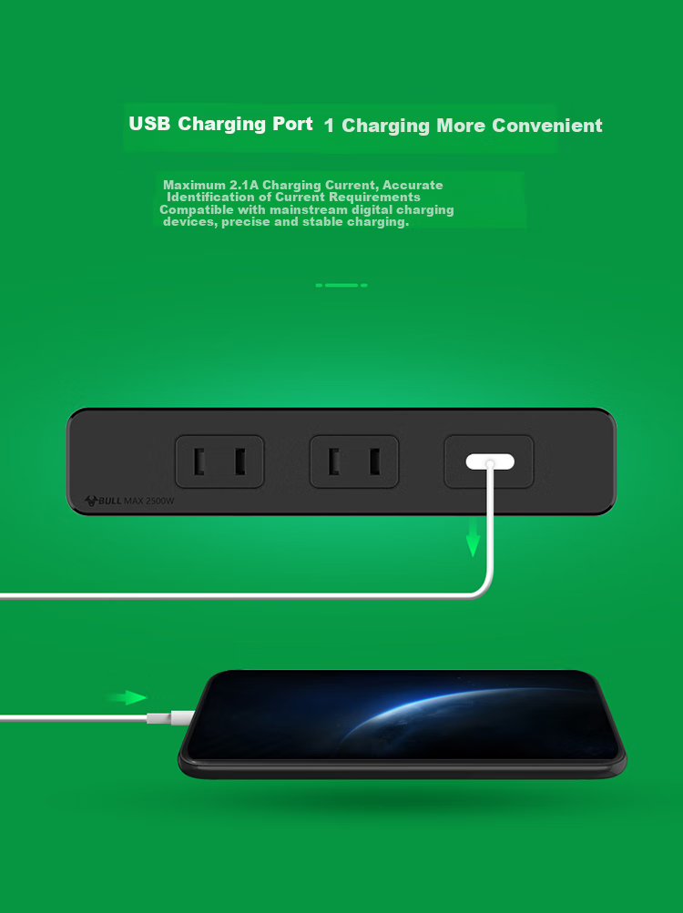 BULL Embedded Socket/power Strip/outlet Strip/power Bar/extension Cord, Multifunctional Desktop/furniture, White, 3 Outlets with Master Switch, 1.8 Meters, GNQ-Q1031 5
