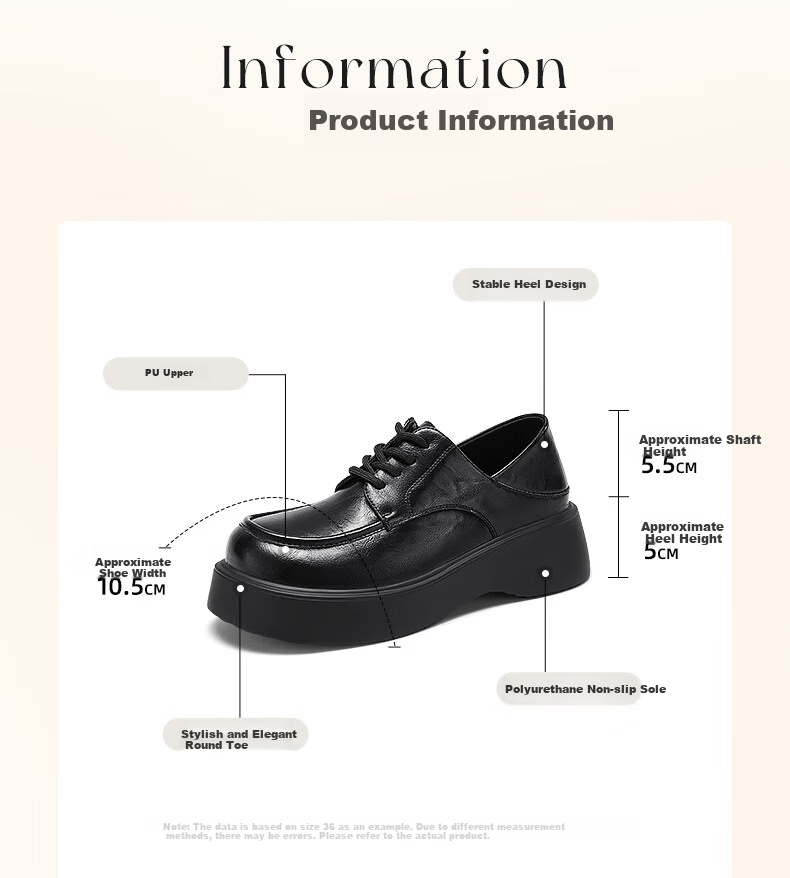 DAPHNE Retro Versatile Comfortable Spring And Autumn British Style Black Lace-Up Shoes Thick-Soled Heightening Loafers, Black, Size 36 4