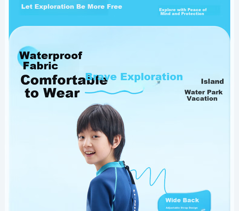Li-Ning Children's Swimwear, Boys' Long-Sleeve And Long-Pants Thermal One-Piece, Professional Surfing Suit, Diving Swimming Equipment, 8071 Blue, Size 170 7