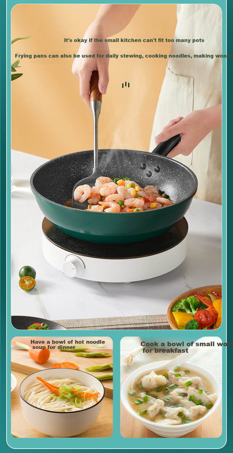 COOKER KING Cookware Set Non-Stick Wok And Frying Pan Two-Piece Set Easy-Clean Compatible with Induction Cooker Green Pot BG01TZ 6