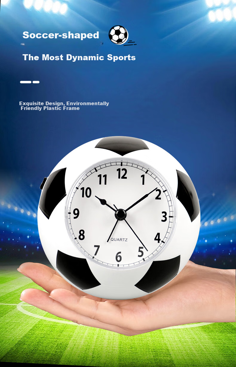 Hense Creative Soccer Alarm Clock, Children's Alarm Watch, Boys' Student-Specific Wake-Up Device, Desktop Clock HA09, Black And White Color 4