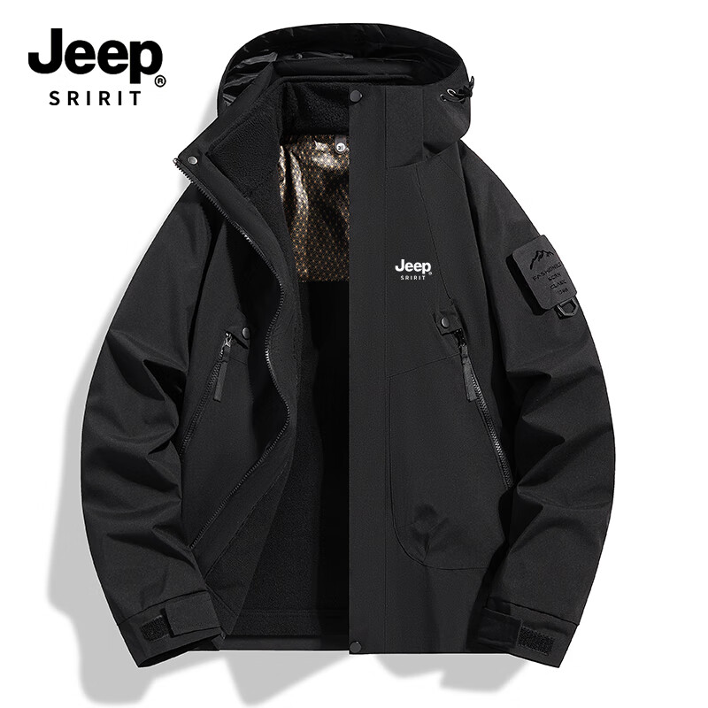 Мужская куртка JEEP SPIRIT, демисезонная, для активного отдыха, 3-в-1, черная, размер 2XL