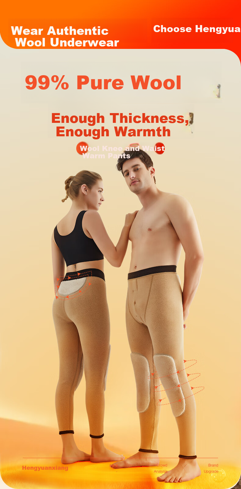 Hengyuanxiang [Winter Bestseller] Thermal Underwear for Men And Women, Wool-Lined Fleece-Lined Thickened Knee And Waist Protection Winter Cold-Resistant Base Layer Cotton Pants 1