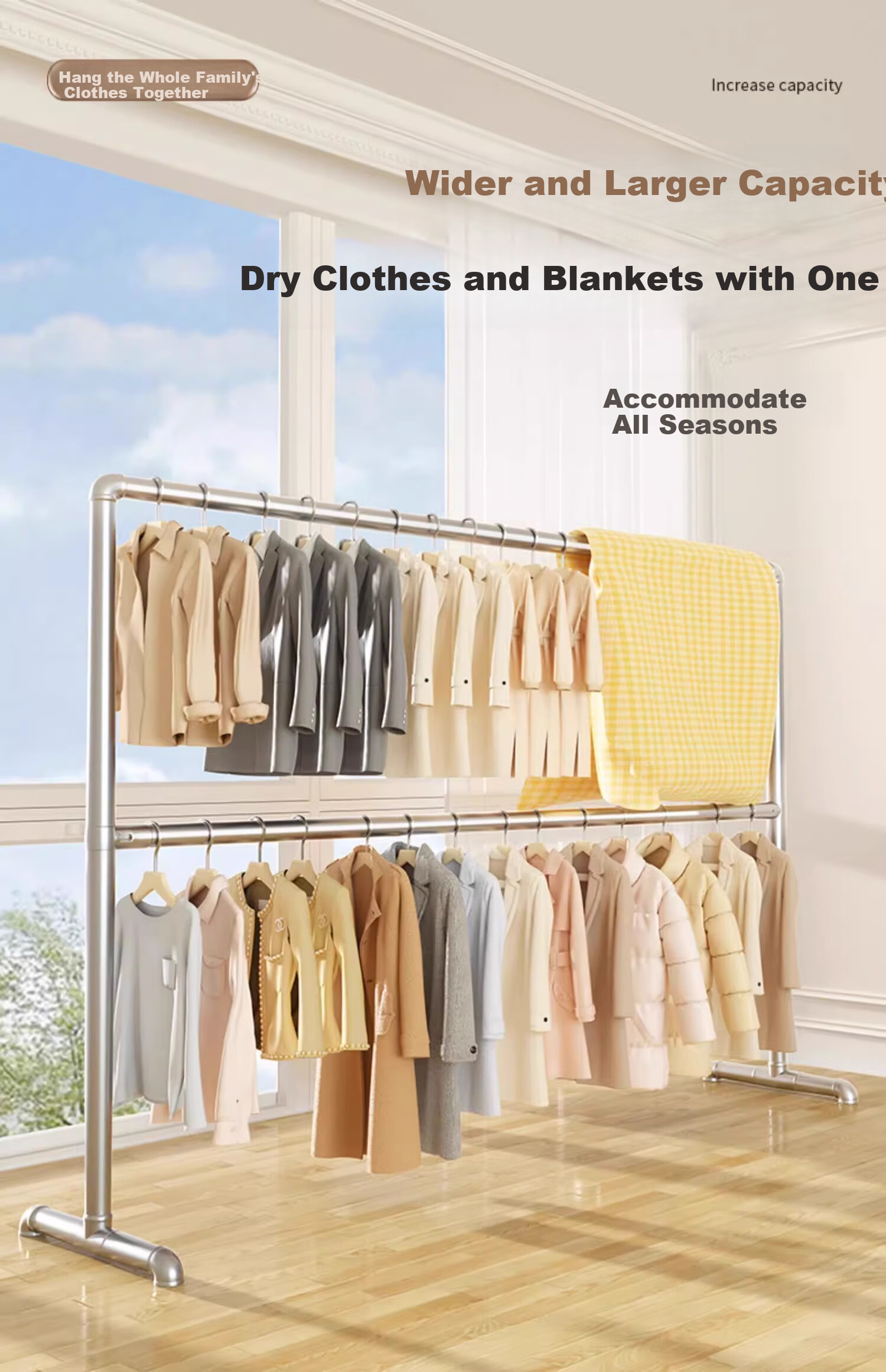 Baoyouni Steel Pipe Clothes Drying Rack, Floor-Standing Outdoor Simple Balcony Bedroom Clothes Hanger, Double-Layer Water Pipe Quilt Drying Device, Customizable 4