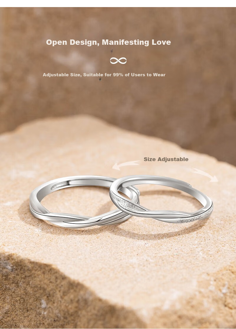 MANHE S999 Sterling Silver Couple Rings, One Pair Engagement Diamond Rings, Adjustable Women's And Men's Birthstone Rings, Valentine's Day Gift 7