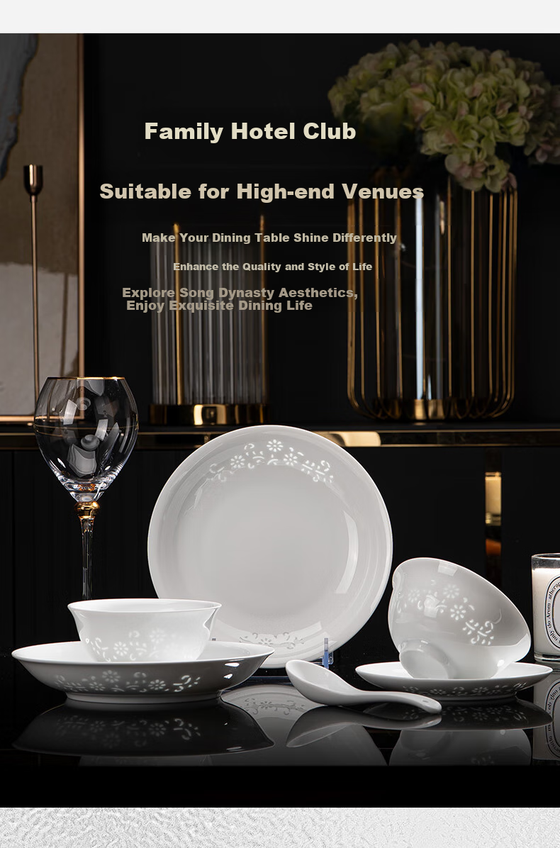 Jingde Story Jingdezhen Exquisite White Porcelain Tableware Underglaze Color Ceramic Bowl and Plate Set Premium Home Dining Set Housewarming Gift 10