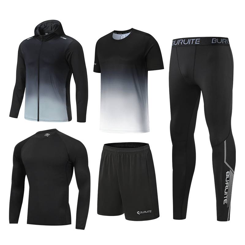 BURUITE Men's Running Sports Set, Basketball Badminton Fitness Wear, Quick-Dry High-Elasticity Training Morning Jogging Suit, Tight-Fitting Clothes