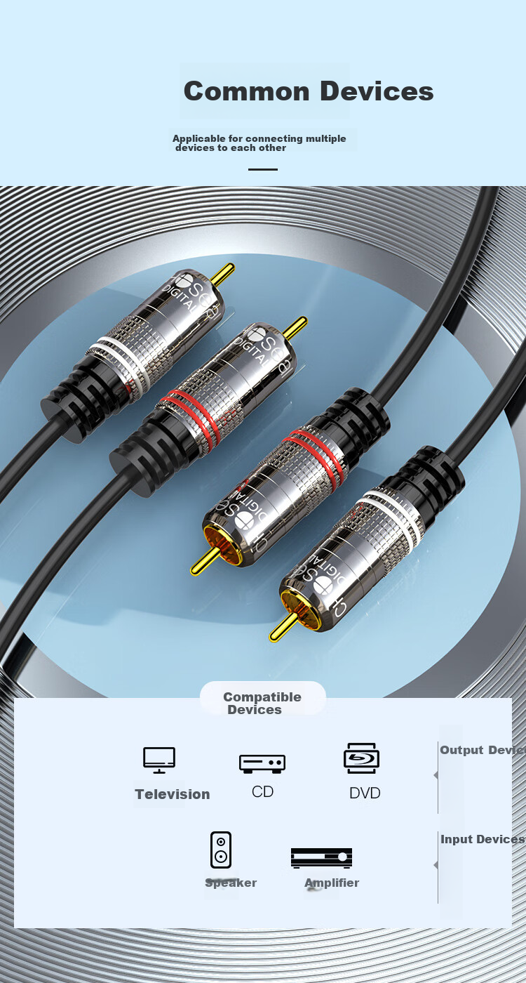 CHOOSEAL (CHOSEAL) Dual Lotus Head Audio Cable 2RCA Male to Male Two-To Red And White AV Audio Signal Cable DVD TV to Speaker Amplifier Cable 1 Meter QS3551T1 9
