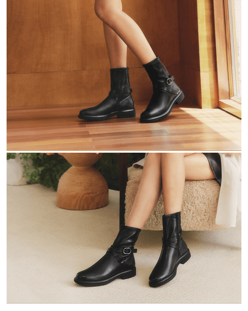 ECCO Winter New Thick Sole Height Increasing Slimming Knight Boots Women Urban Am Series 222083 Black 37 2