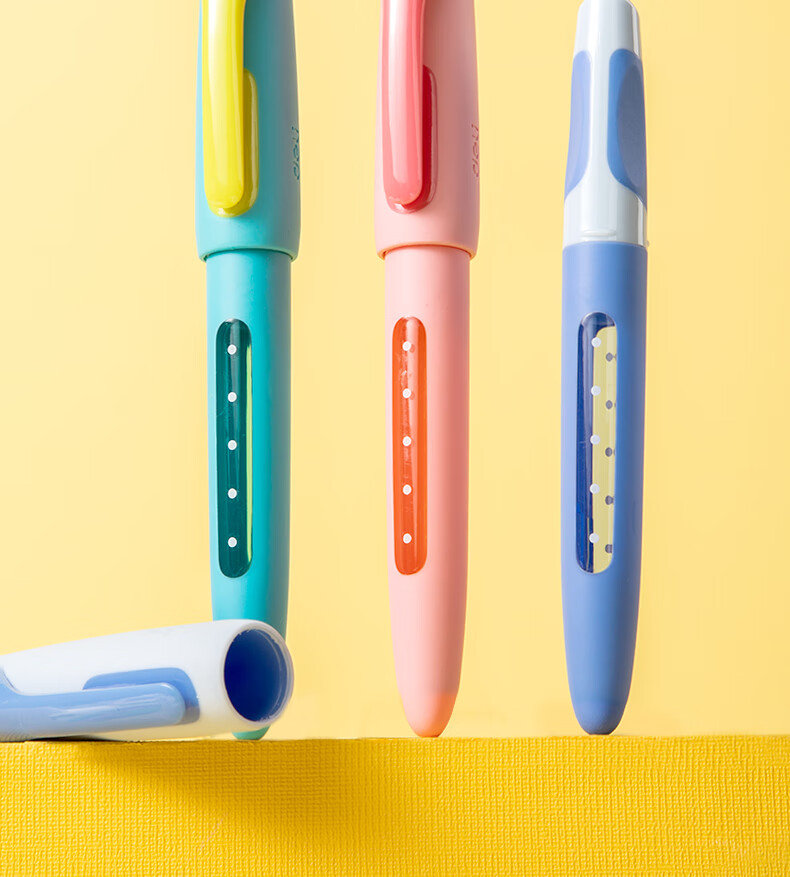 Deli Grip Fun Posture Correction Easy Wash Student Fountain Pen EF Nib Corrective Student Stationery (1 Pen + 2 Black Ink Cartridges) SF668 EF Nib (Approx. 0.38mm) Color Random 1
