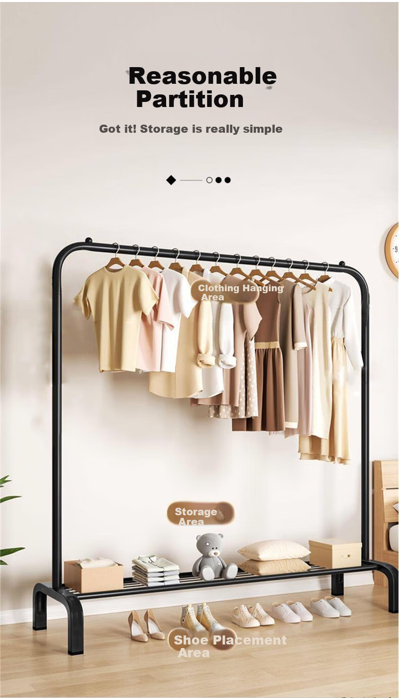 Miaomei Clothes Drying Rack, Floor-Standing Clothes Hanger, Balcony Drying Pole, Bedroom Household Dormitory Hanging Rack, Wheeled Model, 1.5 Meters, Cream White 3