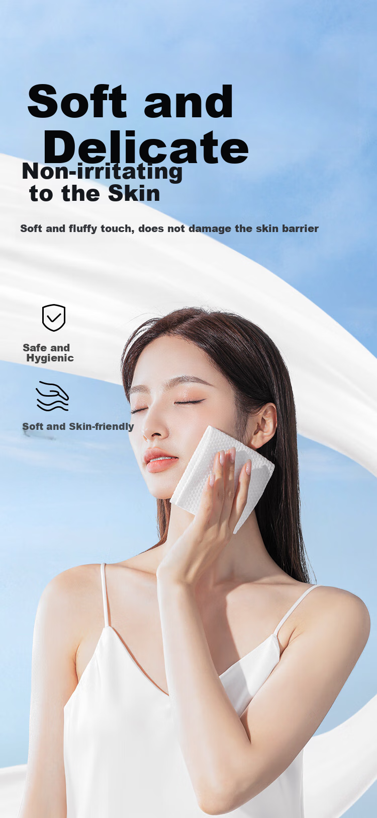 Shibo Pure Cotton Face Towels, 70 Sheets*3 Packs, Soft Cotton Wipes, 100% Pure Cotton Disposable Baby Facial Cleansing Wipes, Pull-Out Style 3