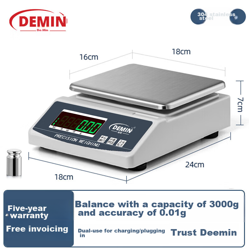 Demin High-Precision Electronic Balance Scale for Gold Jewelry, Chinese Herbal Medicine, Laboratory Analysis, 3kg Capacity, 0.01g Precisio
