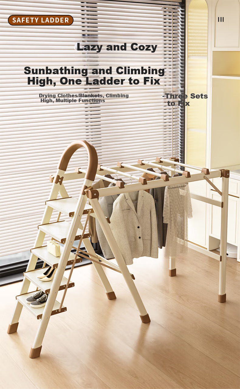 Yilinju Ladder, A-Frame Ladder for Home Use, Foldable Aluminum Alloy Ladder, Clothes Drying Rack with Two-In Desig 1
