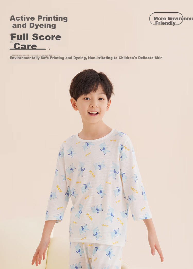 Hodo Kids Summer Thin Cotton A-Class Boys Girls Short Sleeve Pajama Set Loose Fit 231-3 140 9
