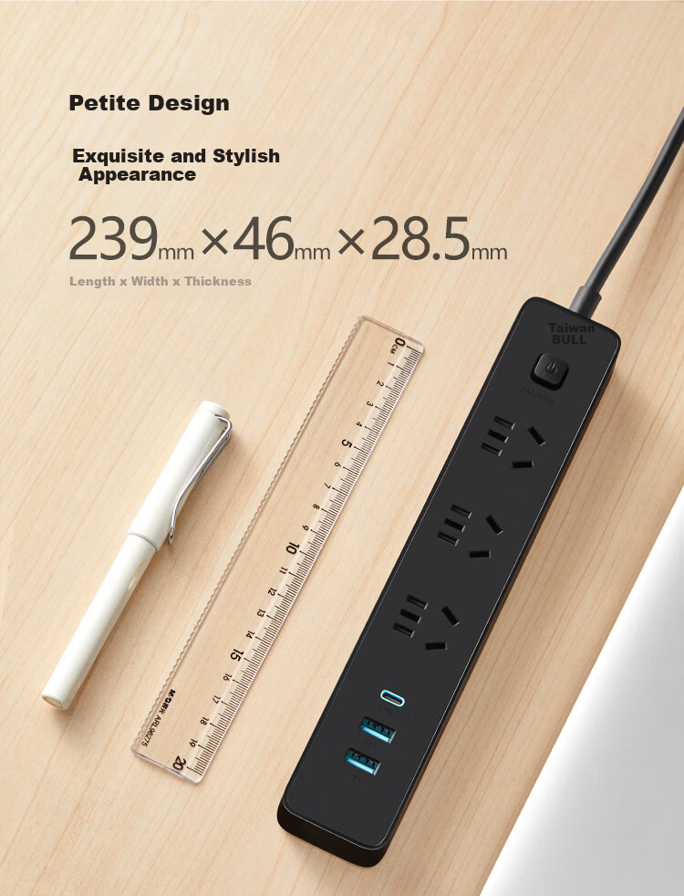 BULL 30000mAh PD Apple Fast Charging Power Strip/Extension Cord/Surge Protector/Desktop Charging Station, Type-C+USB+3 Outlets, Total Length 1.8 Meters, Black, GNV-UU4303H Master Control 2