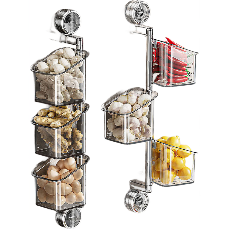 MUYA Kitchen Onion Ginger Garlic Storage Box Basket Suction Cup Shelf Wall-Mounted Holder for Fresh Ginger And Garlic Storage Organizer No Drilling Required Hanging Basket