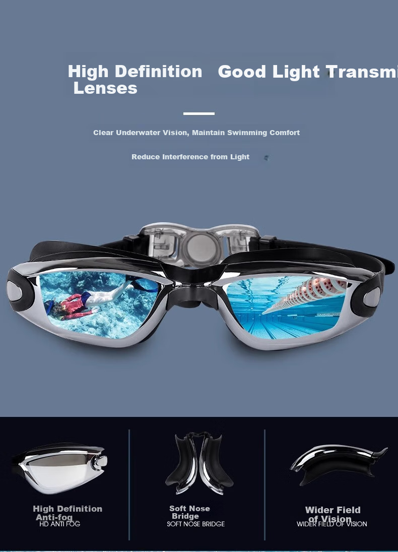Youyou Swimming Goggles, Swim Cap, High-Definition Anti-Fog Waterproof Earplugs, Nose Clip, Glasses Swimming Goggles Five-Piece Set Z6615 Transparent Black Non-Prescriptio 4