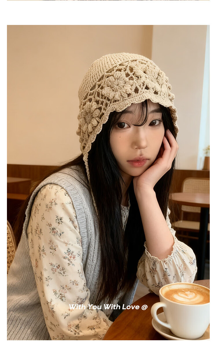 Zhenxiang Women's Spring Autumn Woolen Hat Flower Hand-Crocheted Knit Hat Travel Photo Outfit Birthday Gift Z868 4