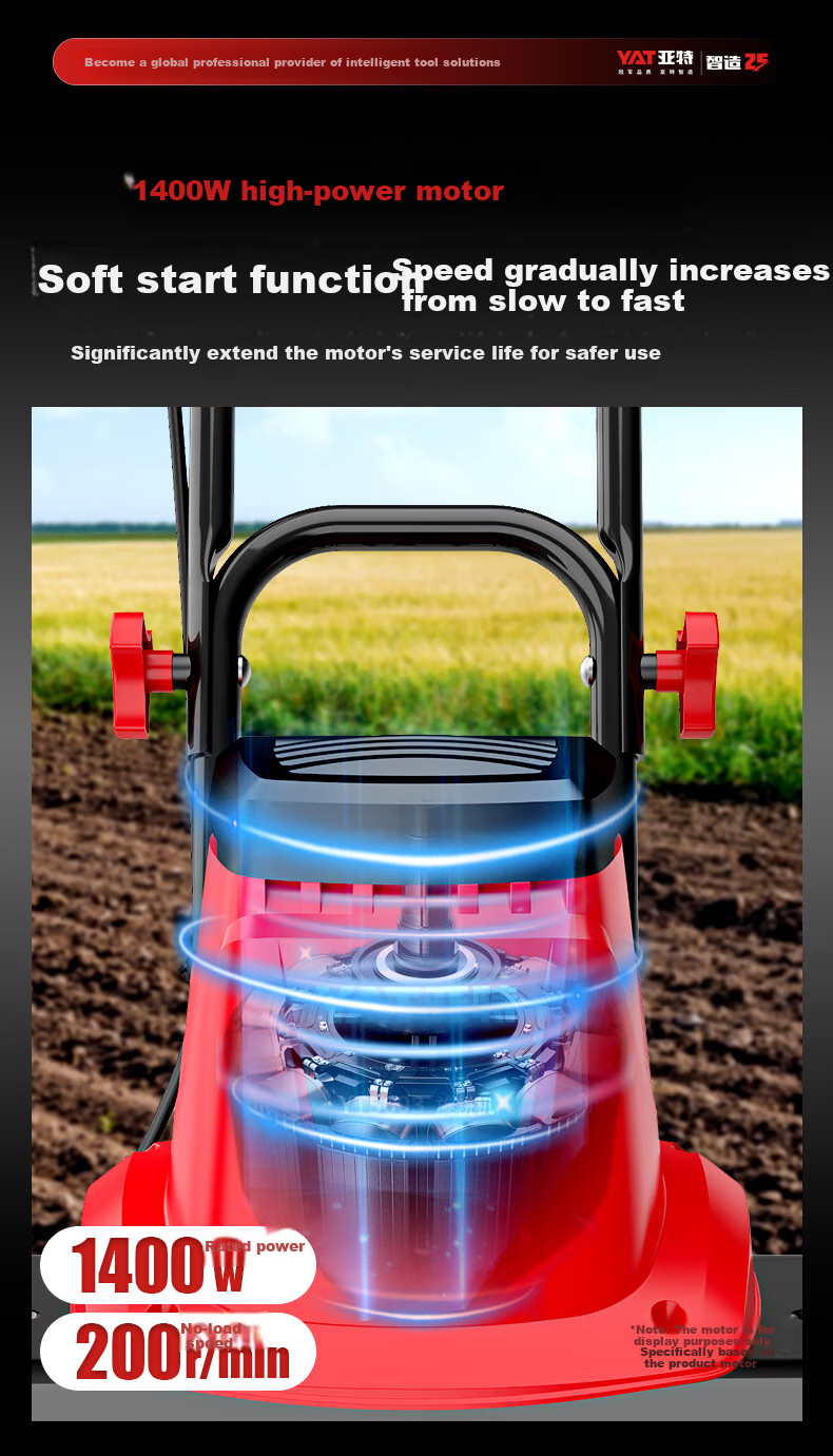 YAT Plug-In Small Mini-Tiller, 4-Blade Garden Cultivator for Home Use, Electric Soil Loosening Machine for Gardens And Orchards 7