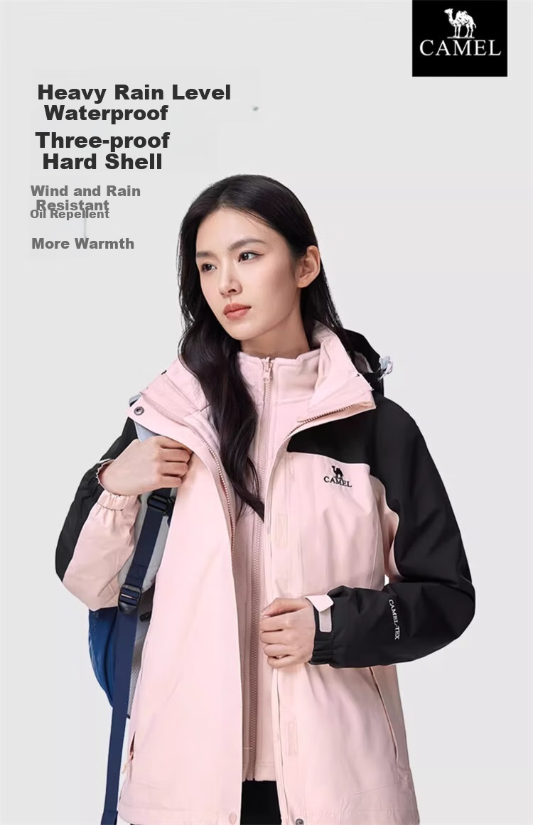 CAMEL Waterproof, Windproof, And Breathable Three-In Jacket for Men And Women, Outdoor Windproof Waterproof Coat for Tibet Travel, Hiking And Mountaineering 1