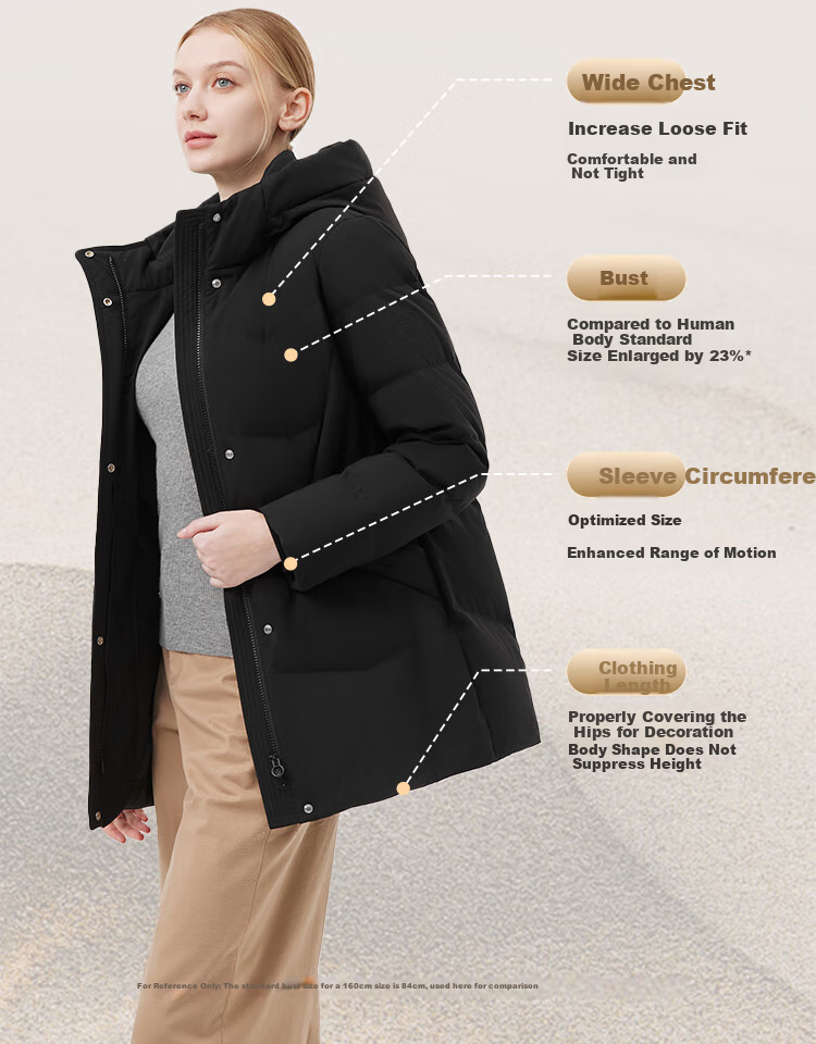 Tanboer Women's Mid-Length Hooded Down Jacket Casual Thickened Coat for Moms 510506D Black Size 170 8