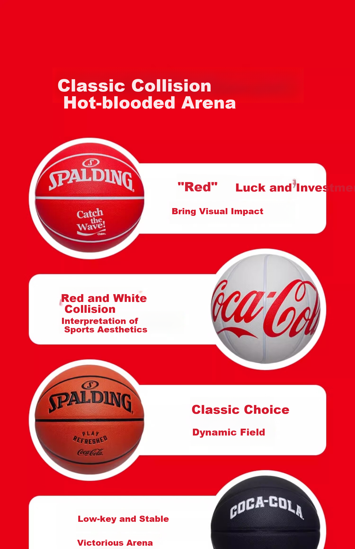 SPALDING Basketball, Coca-Cola Co-Branded No.7 PU Indoor/outdoor Standard Basketball, Red And White Color Scheme 4